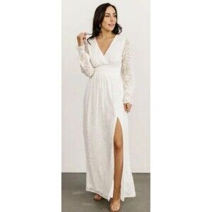 Baltic Born Maxi Dress Small Bridget White Texture Slit Flow Defined Waist Sheer
